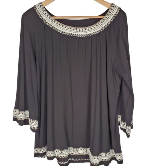 INC International Concepts Tunic Style top black Oversized Embroidery 0X - Picture 7 of 10